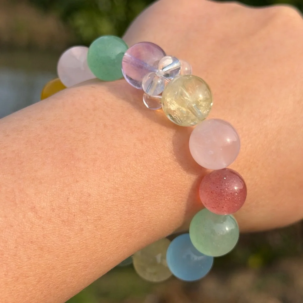 14mm stretchable rainbow‎ color crystal bracelet 1090